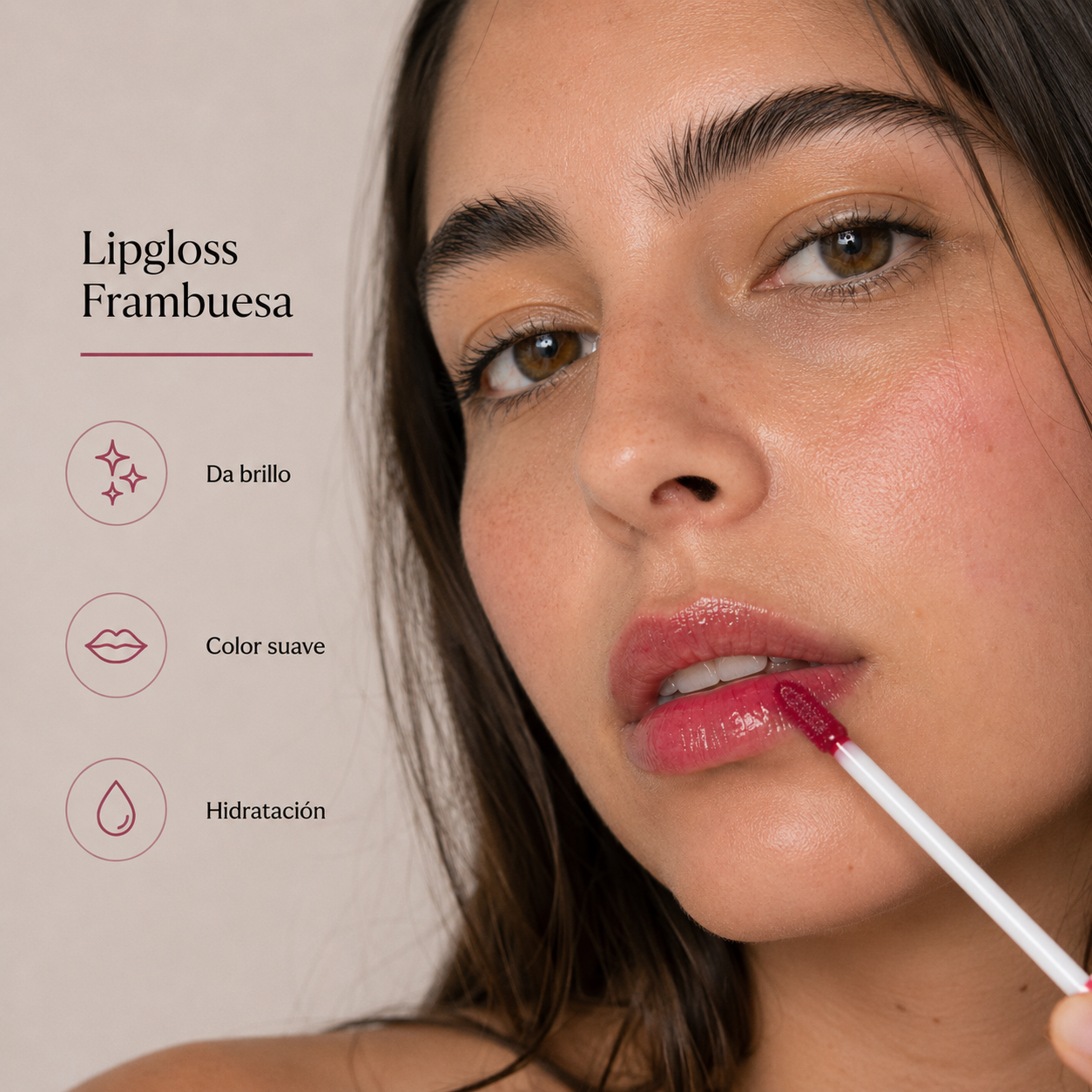 Lipgloss Vegano Rojo Frambuesa – Hidratación y Brillo | 10 ml - NUEVO FORMATO!