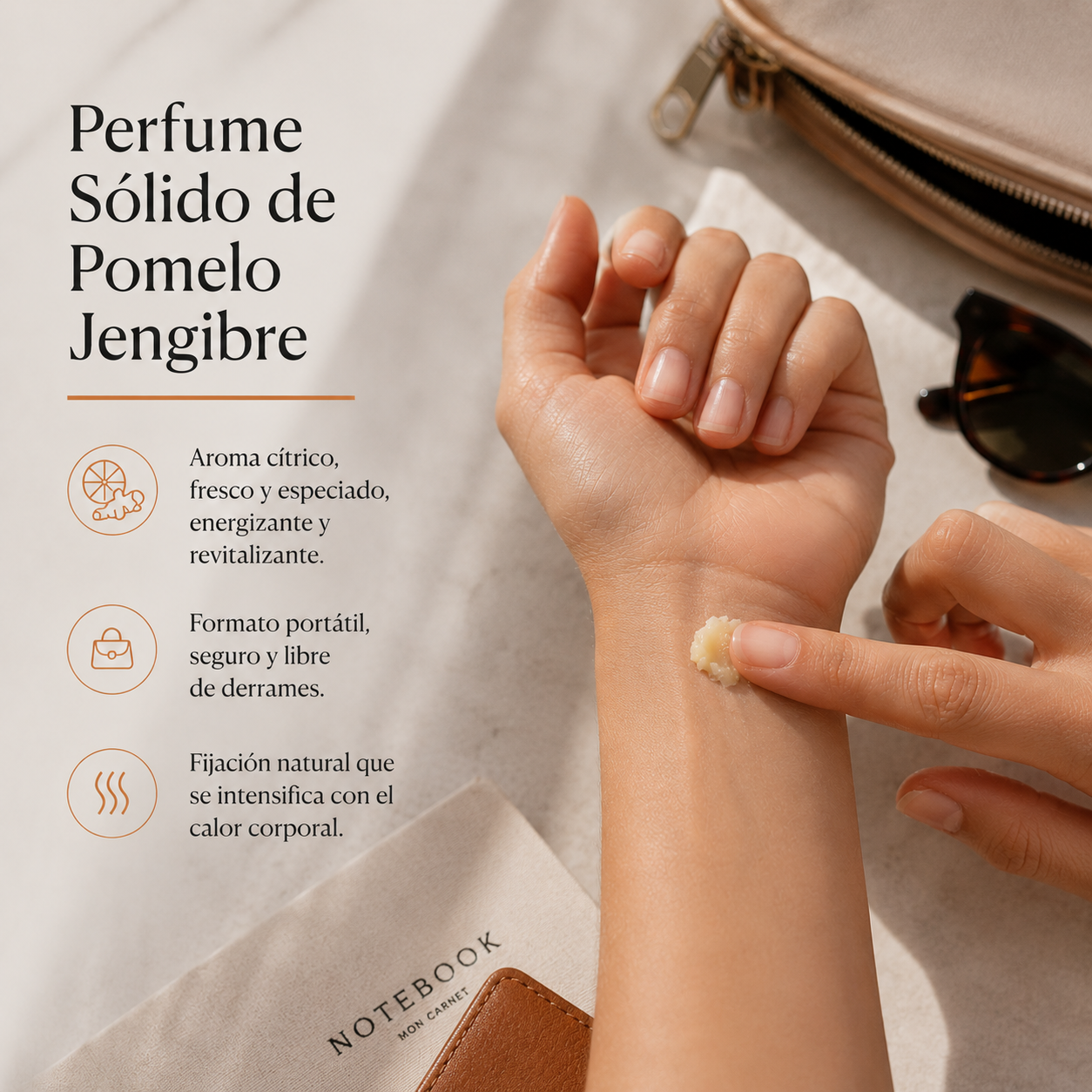 Perfume Sólido Pomelo y Jengibre – Fresco y sofisticado | 15 ml